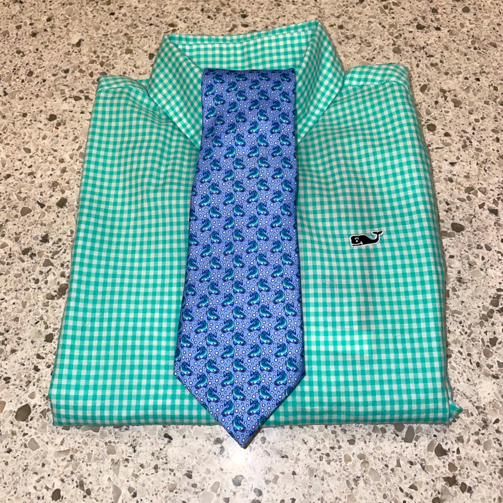 vineyard vines boys gingham whale shirt